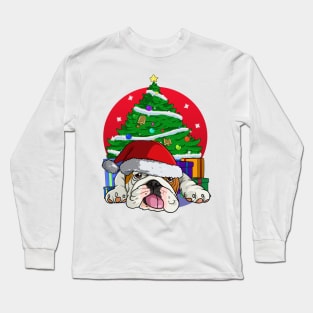 English Bulldog Santa Hat Merry Christmas Long Sleeve T-Shirt